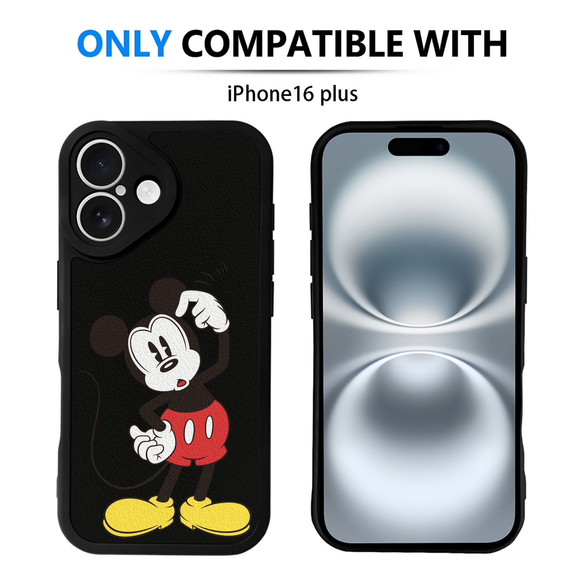 （画像用） ミッキーマウス Mickey Mouse 【iPhone 16シリーズ対応】シリコンスマホケース（レザー調） 材質：シリコン